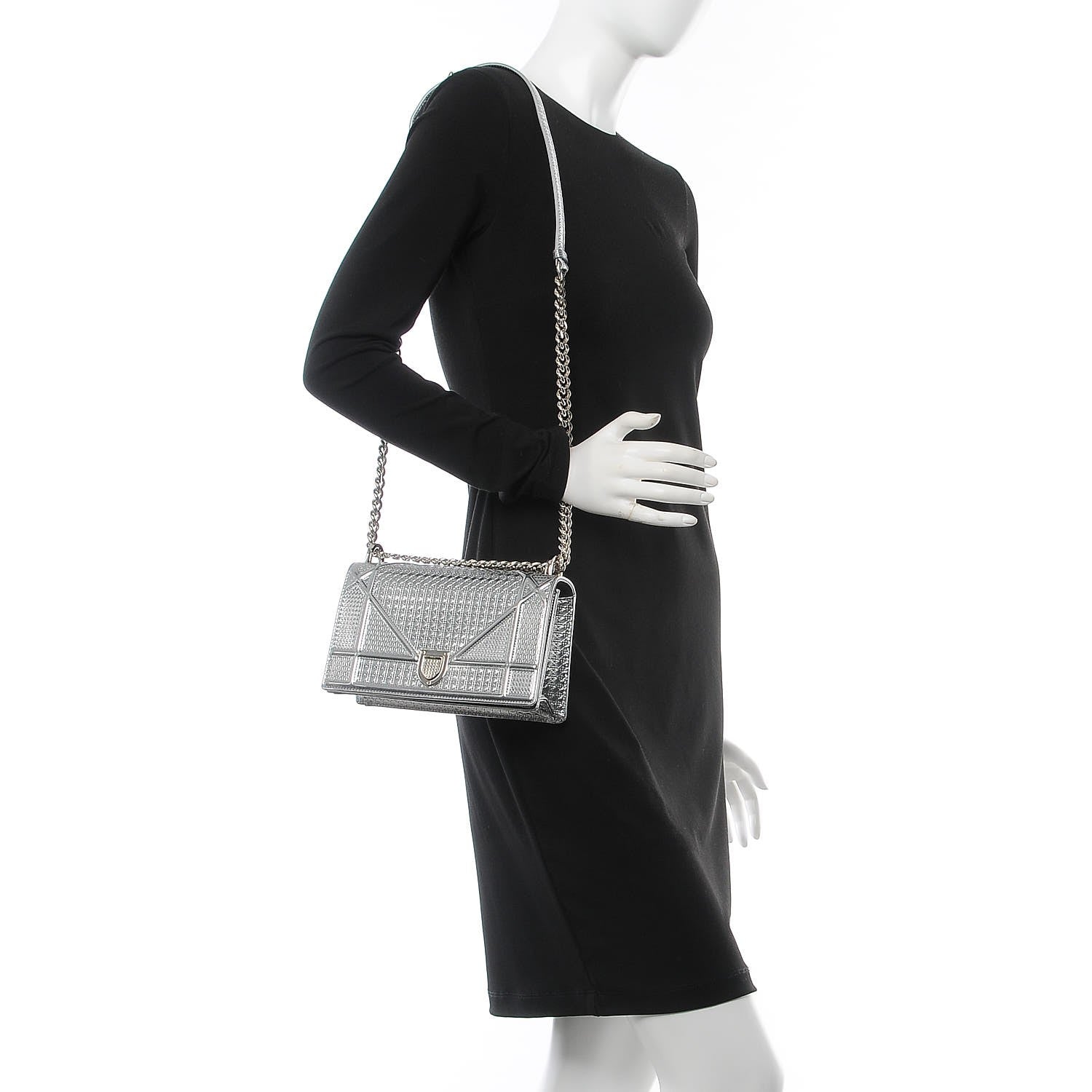 Christian Dior Metallic Patent Micro-Cannage Small Diorama Flap Bag Silver 2 of 8