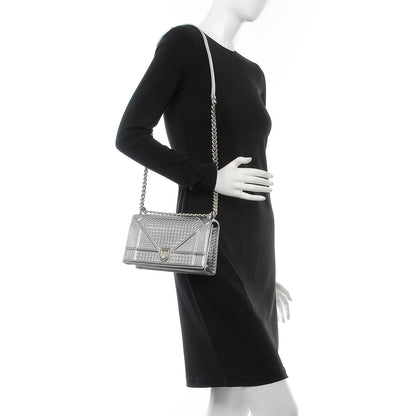 Christian Dior Metallic Patent Micro-Cannage Small Diorama Flap Bag Silver 2 of 8