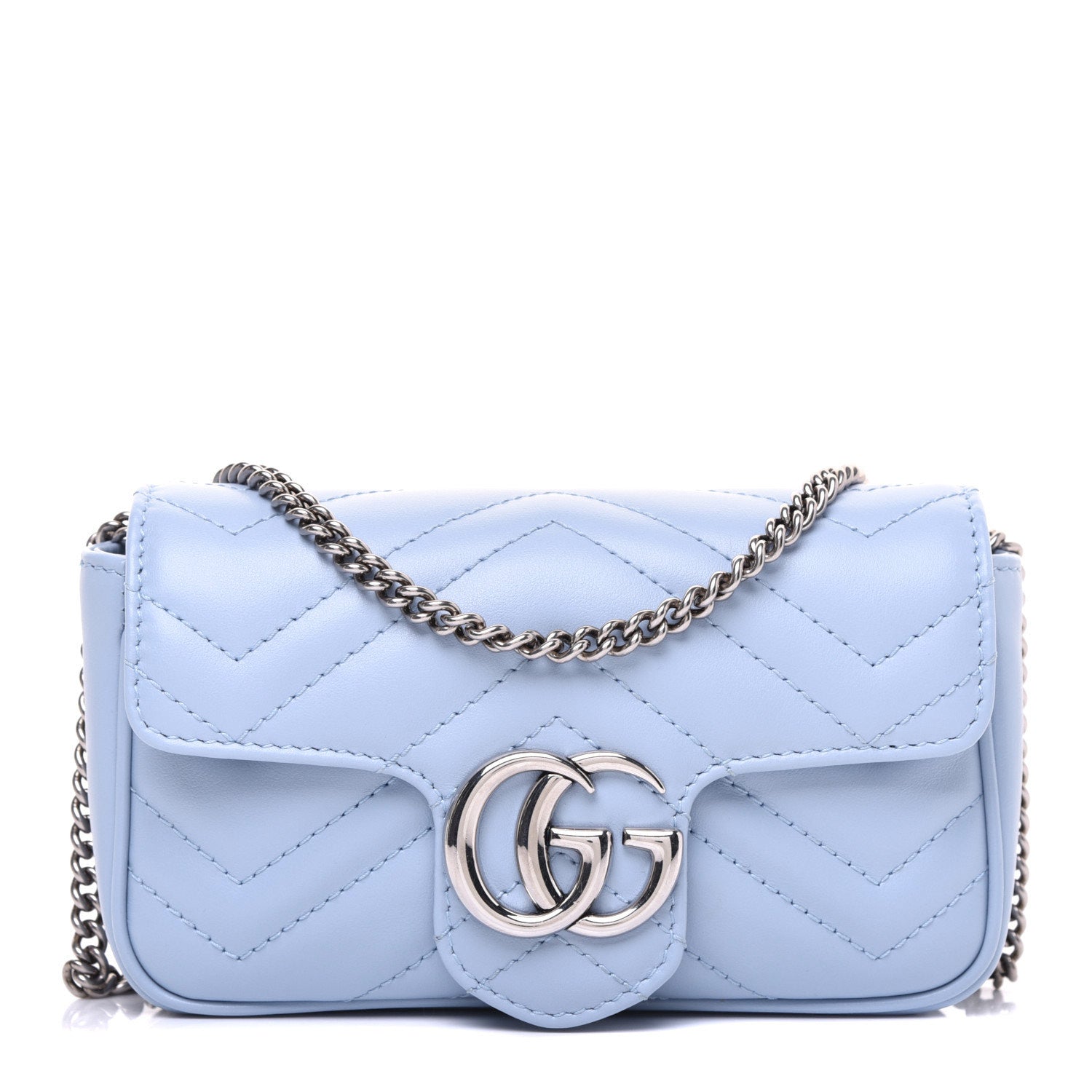 Gucci Calfskin Matelasse Super Mini GG Marmont Shoulder Bag Porcelain Light Blue 1 of 11