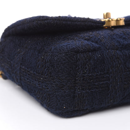 Chanel Tweed Quilted Medium 19 Flap Navy Blue Black 8 of 10