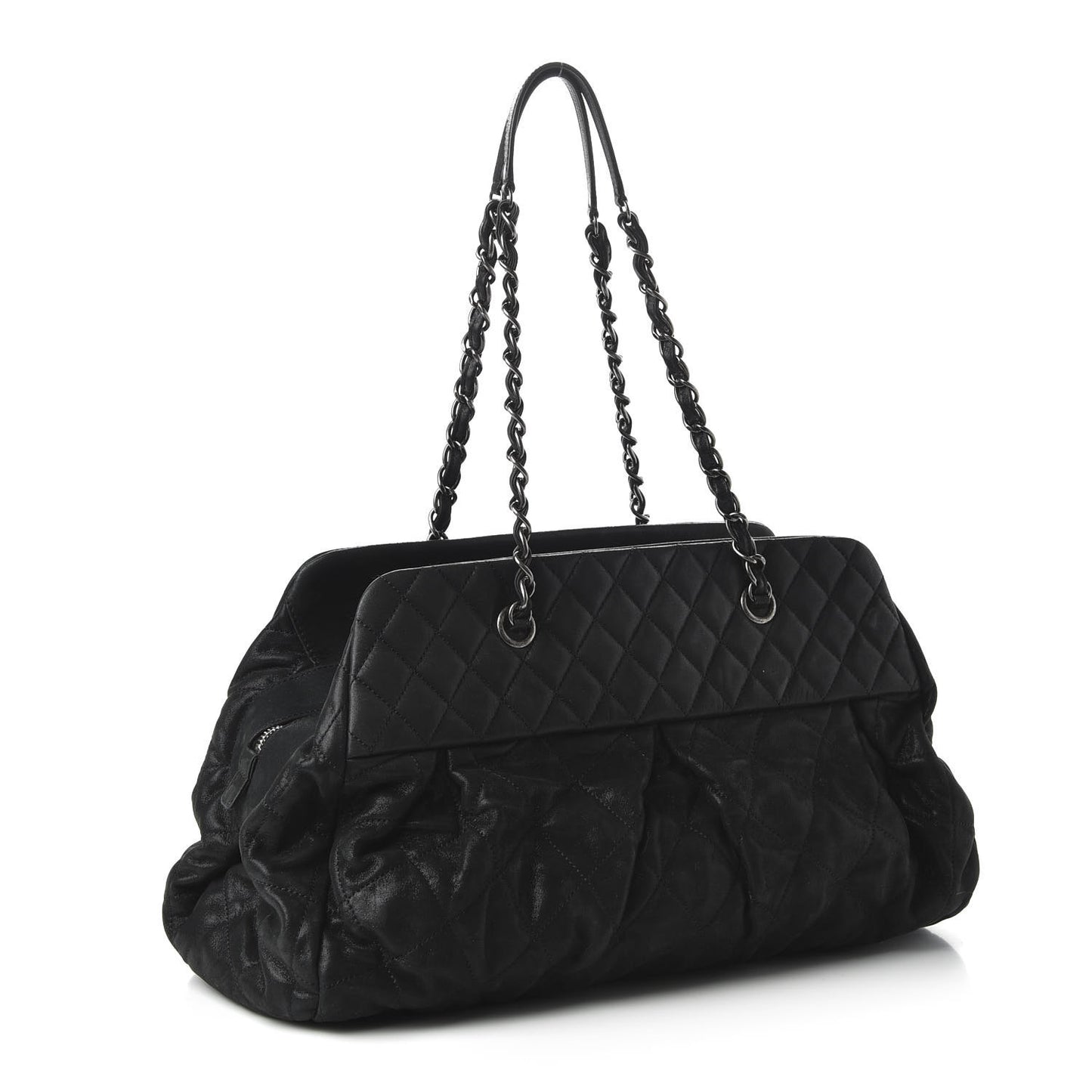 Iridescent Calfskin Chic Quilt Bowling Bag Black