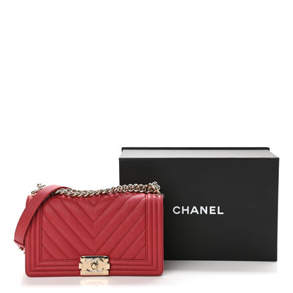 Chanel Caviar Chevron Quilted Medium Boy Flap Red 11 of 11