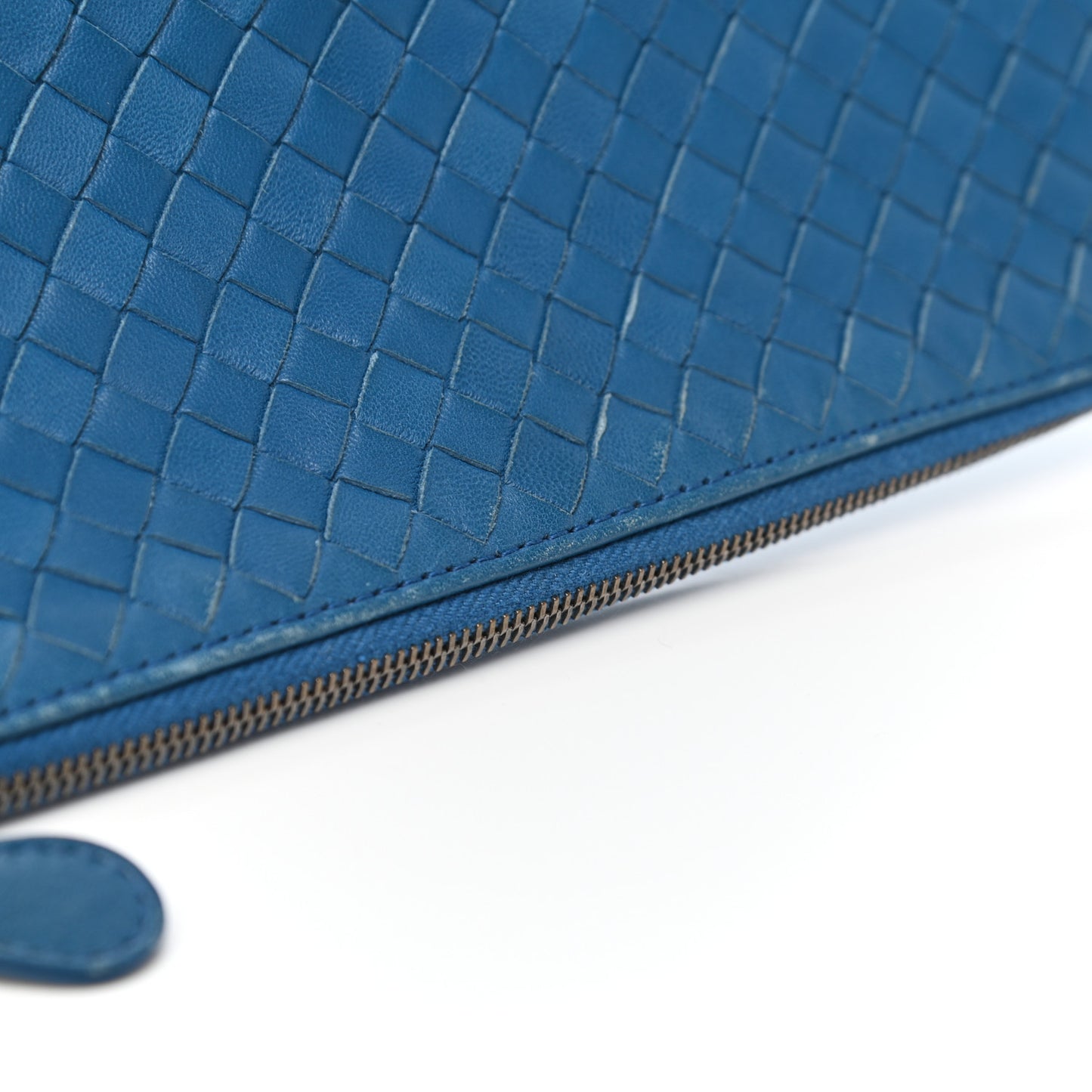 Nappa Intrecciato Zip Pouch Blue