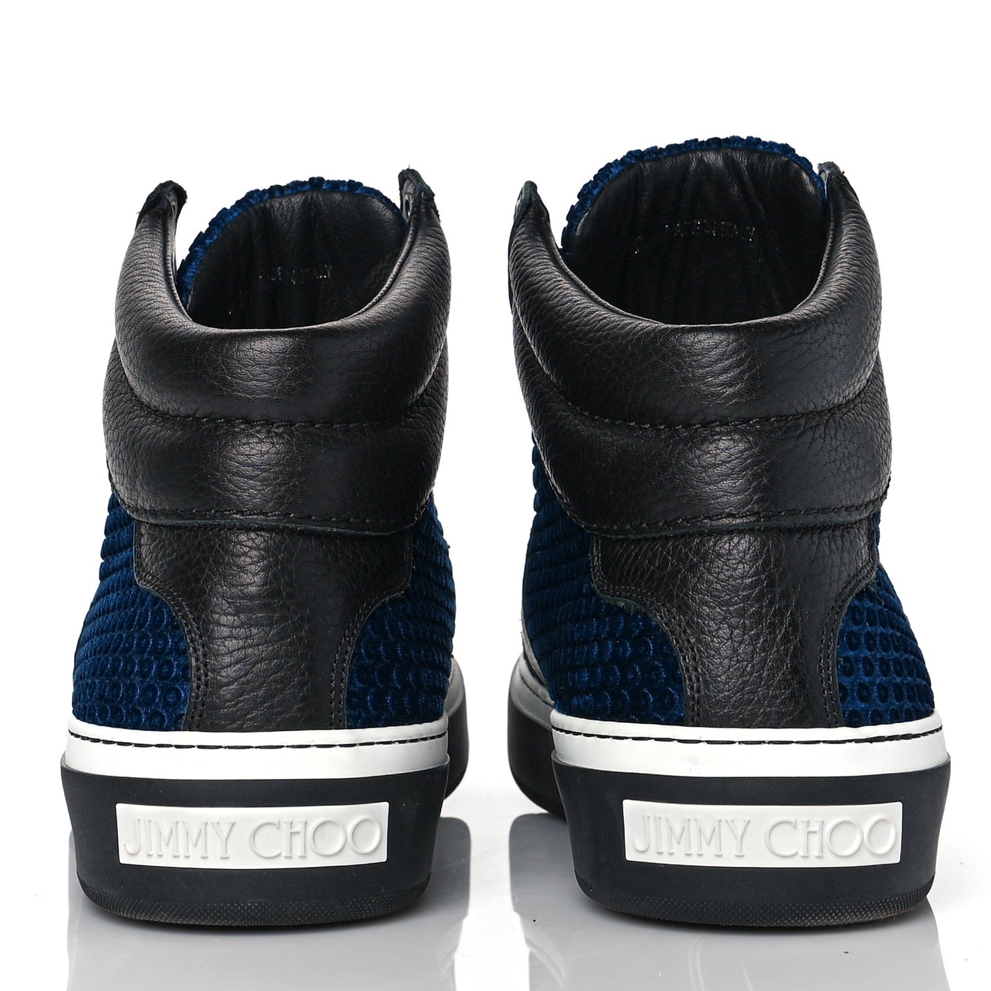 Calfskin Suede Studded Mens High Top Sneaker 42 Black Blue