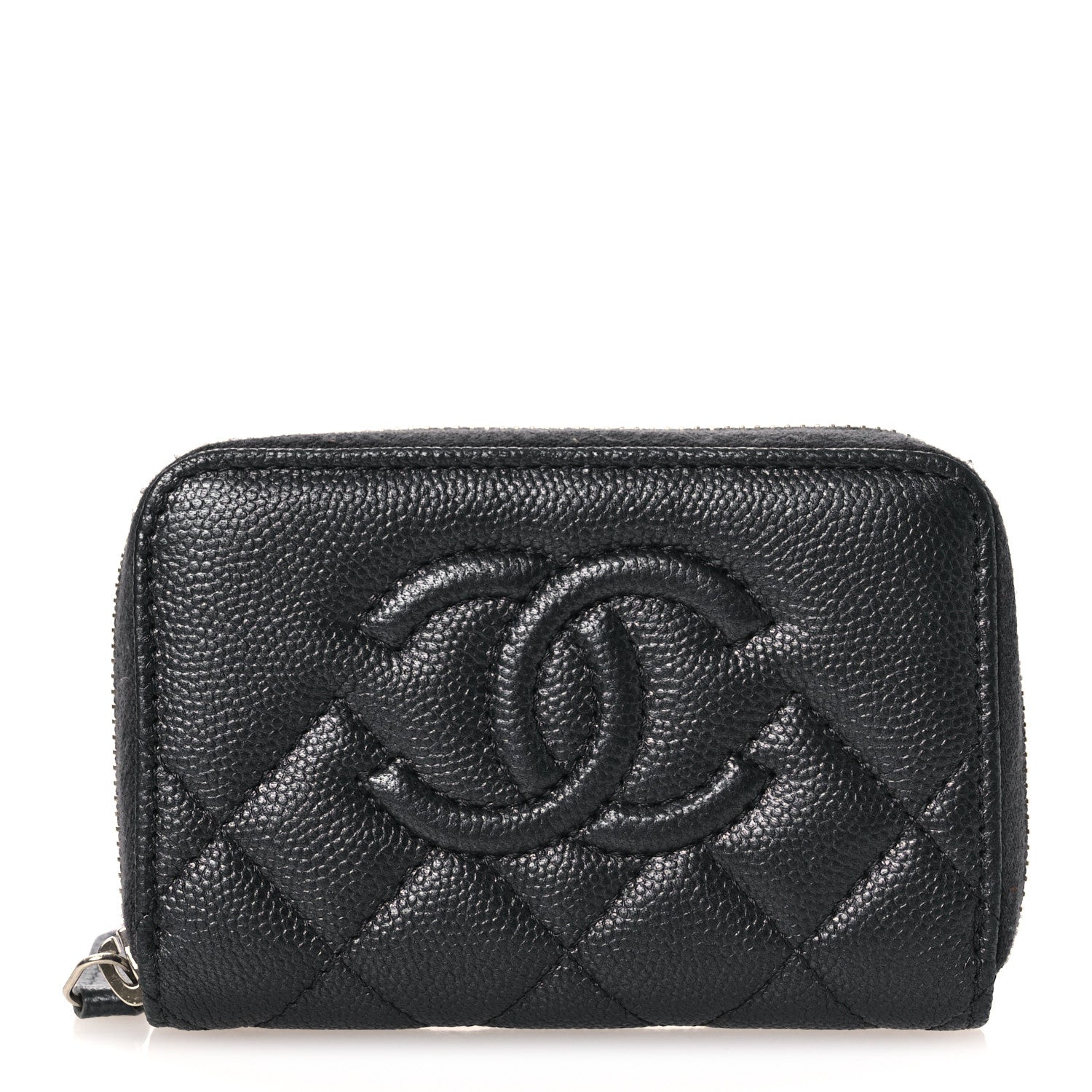 Chanel Metallic Caviar Quilted CC Zip Around Coin Purse Wallet Dark Grey 1 of 8