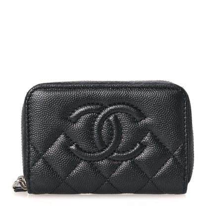Chanel Metallic Caviar Quilted CC Zip Around Coin Purse Wallet Dark Grey 1 of 8
