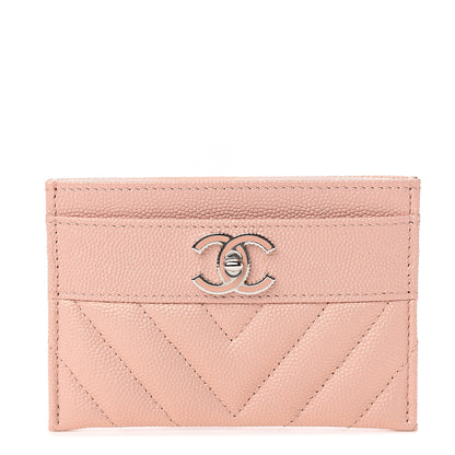 Chanel Metallic Caviar Chevron Quilted Vintage Mademoiselle Card Holder Pink 1 of 8