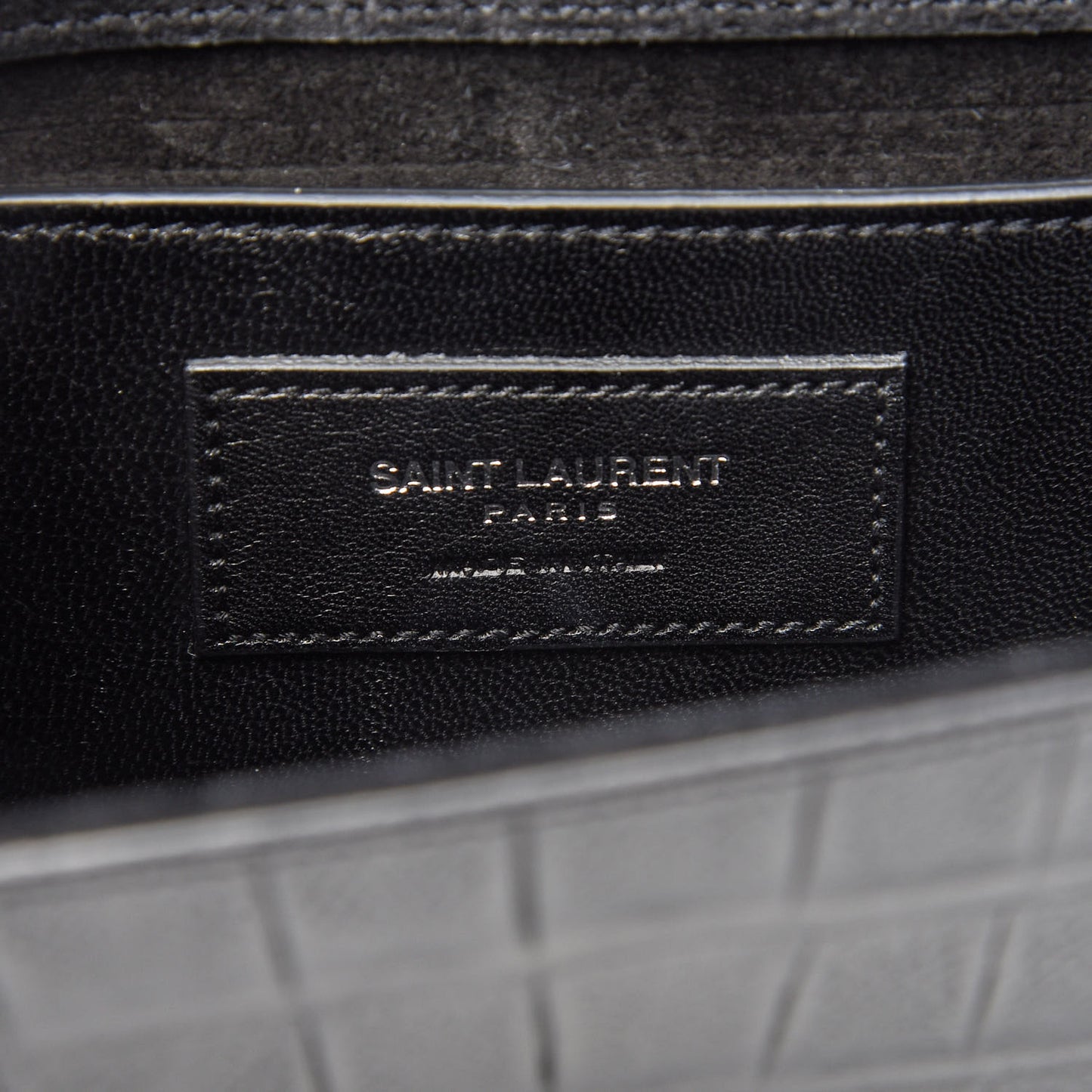 Calfskin Crocodile Embossed Monogram Small Kate Tassel Satchel Black