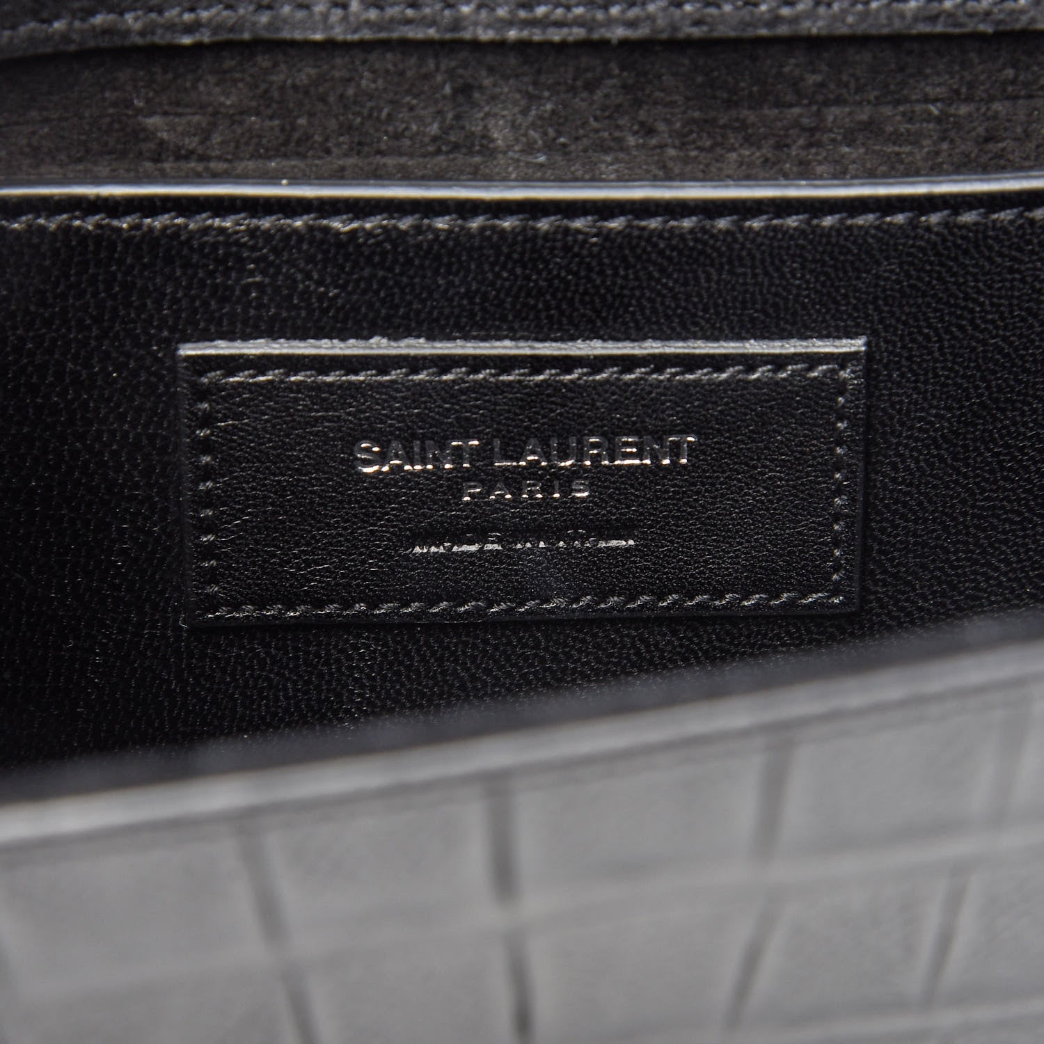 Saint Laurent Calfskin Crocodile Embossed Monogram Small Kate Tassel Satchel Black 7 of 8