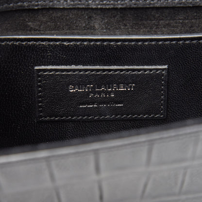 Saint Laurent Calfskin Crocodile Embossed Monogram Small Kate Tassel Satchel Black 7 of 8