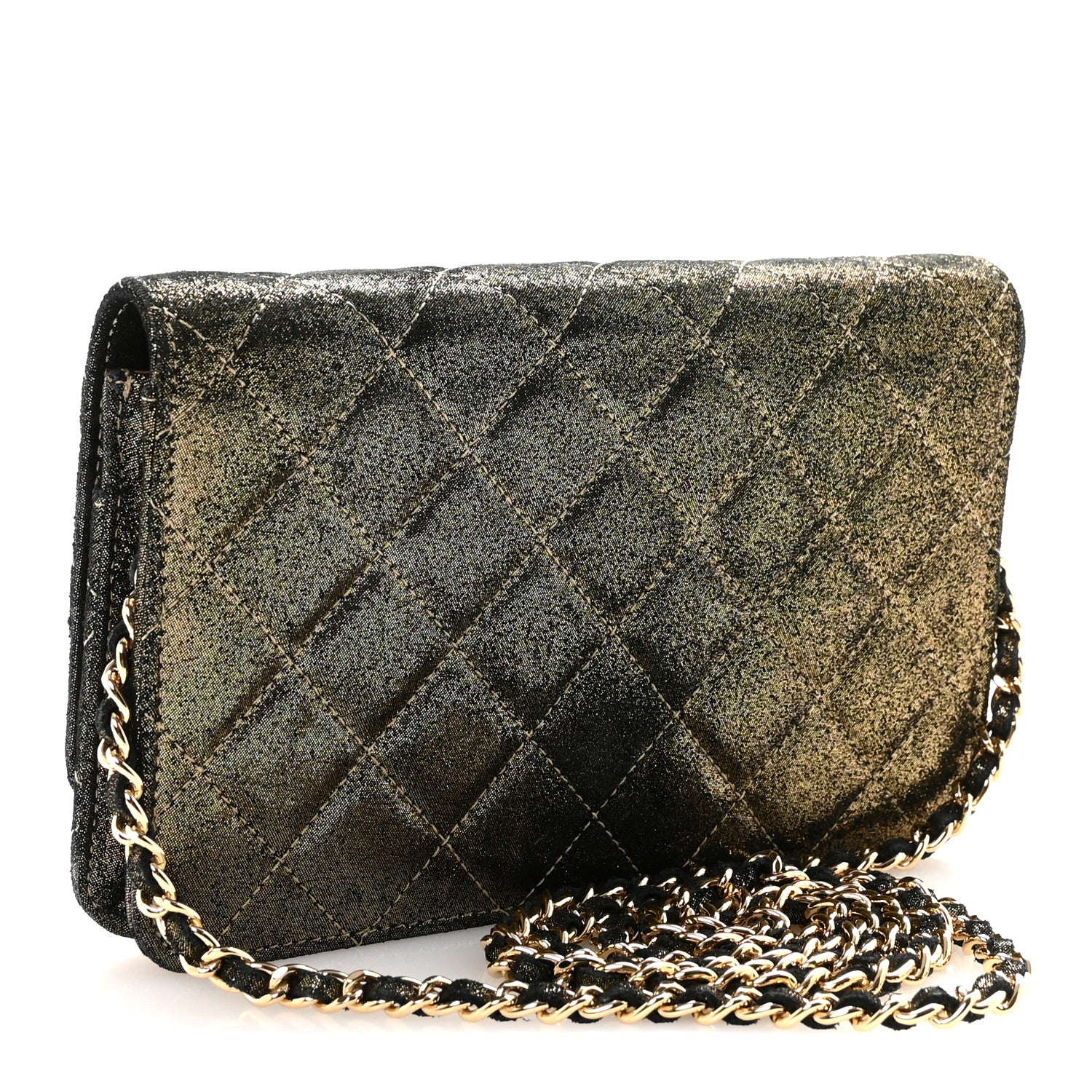 Chanel Iridescent Calfskin Quilted Tartan Button Wallet on Chain WOC Gold 3 of 12