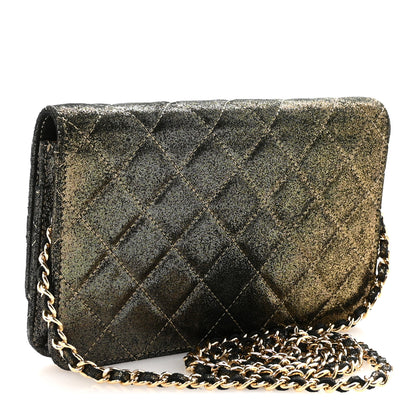 Chanel Iridescent Calfskin Quilted Tartan Button Wallet on Chain WOC Gold 3 of 12