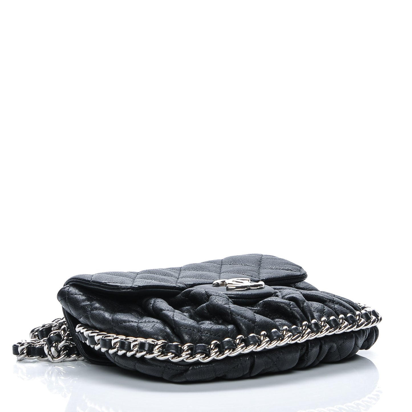 Washed Lambskin Quilted Mini Chain Around Flap Black