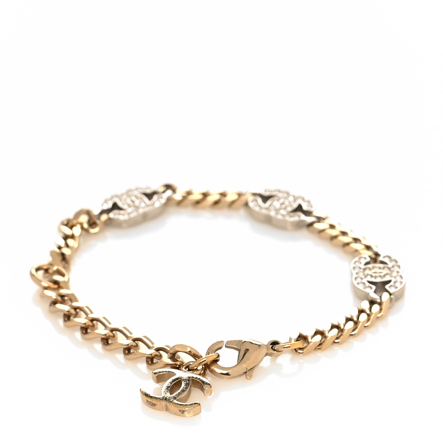 Chanel Crystal CC Chain Bracelet Gold Silver 3 of 5