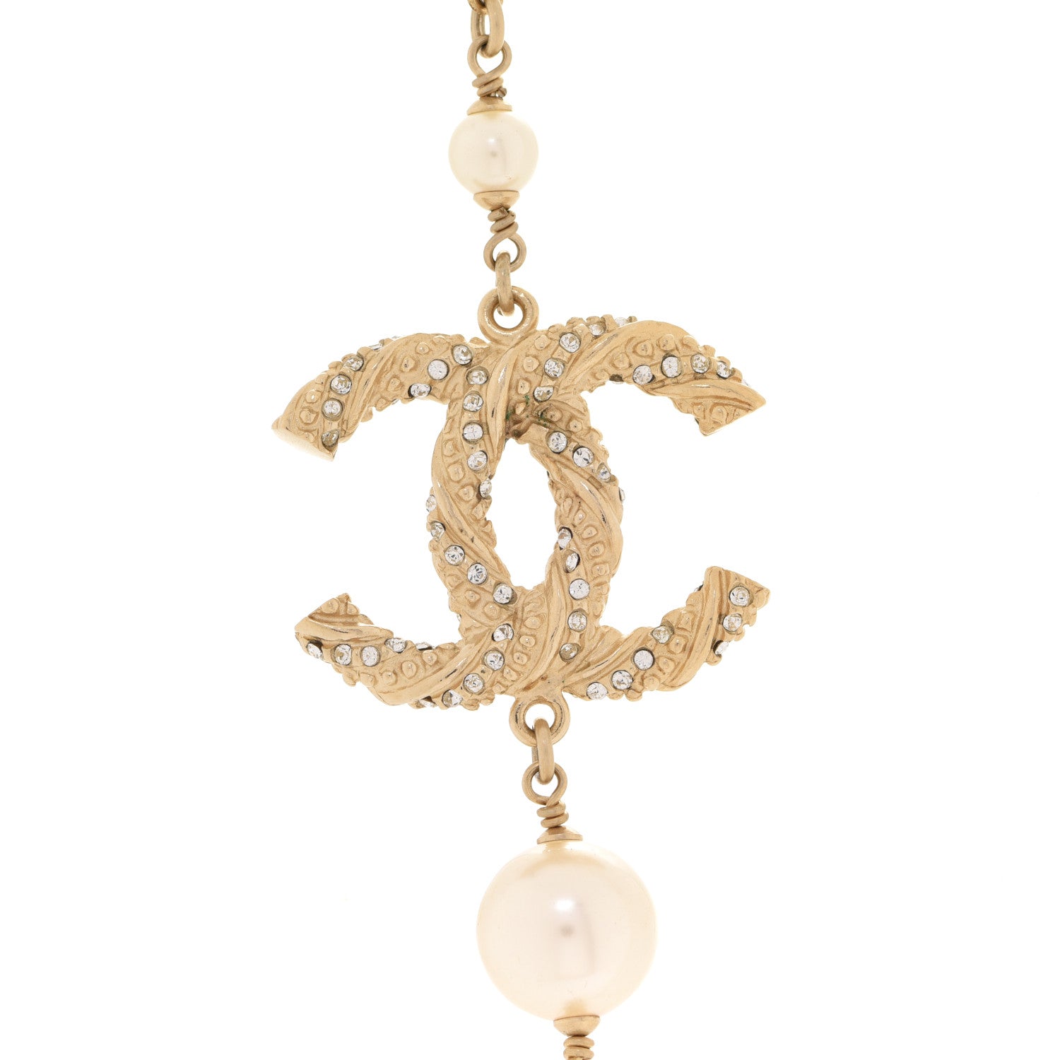 Chanel Pearl Crystal Twisted CC Long Necklace Gold 4 of 5