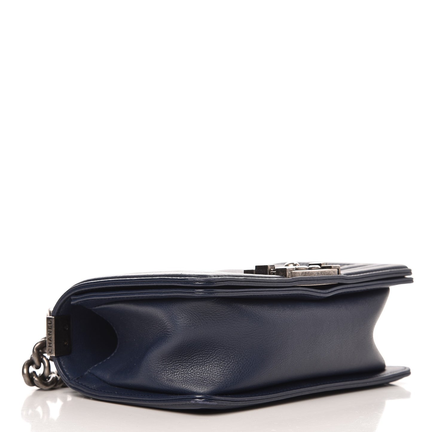 Calfskin Double Stitch Small Boy Flap Navy Blue