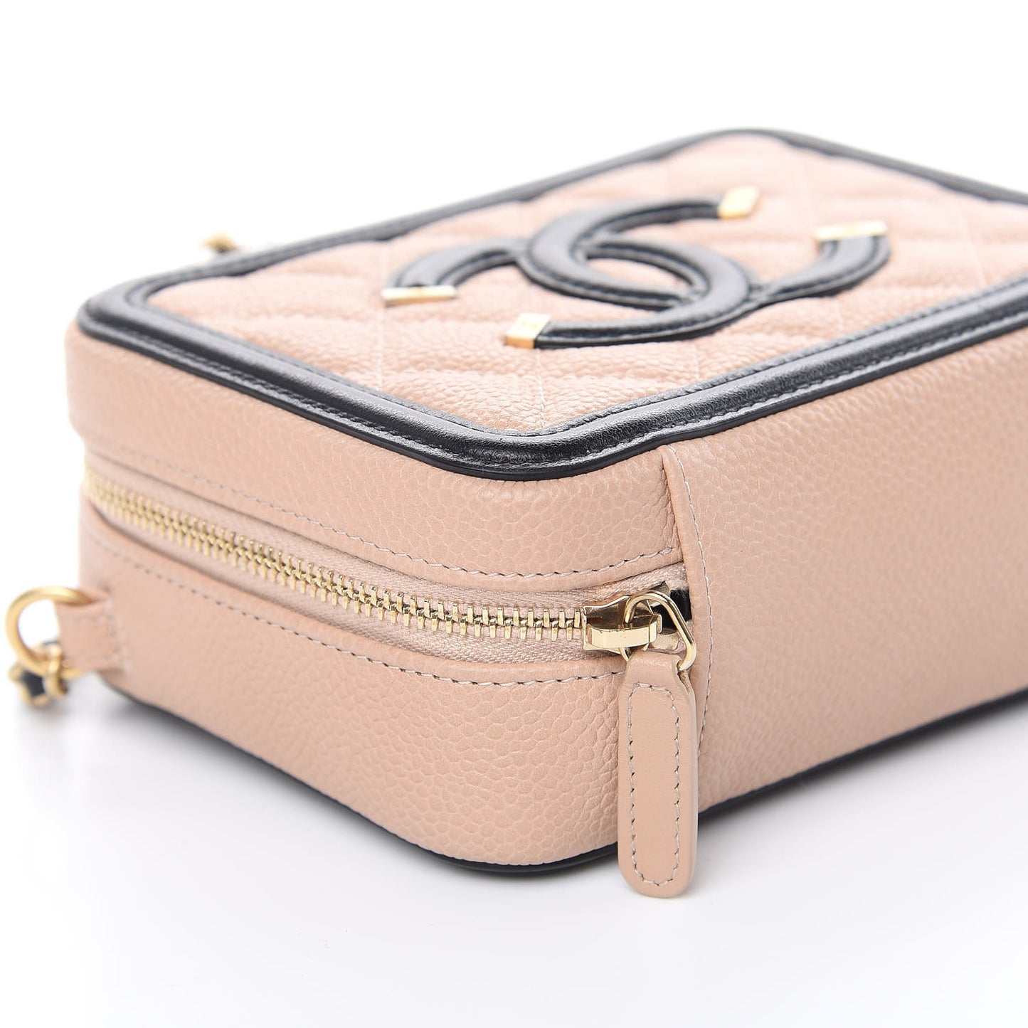 Caviar Quilted CC Filigree Vanity Clutch With Chain Beige Black