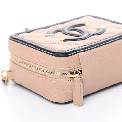 Chanel Caviar Quilted CC Filigree Vanity Clutch With Chain Beige Black 8 of 10