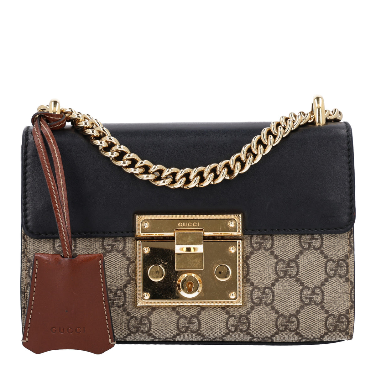 Gucci GG Supreme Monogram Calfskin Small Padlock Shoulder Bag Beige Black Cuir 1 of 10