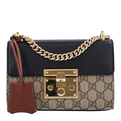 Gucci GG Supreme Monogram Calfskin Small Padlock Shoulder Bag Beige Black Cuir 1 of 10
