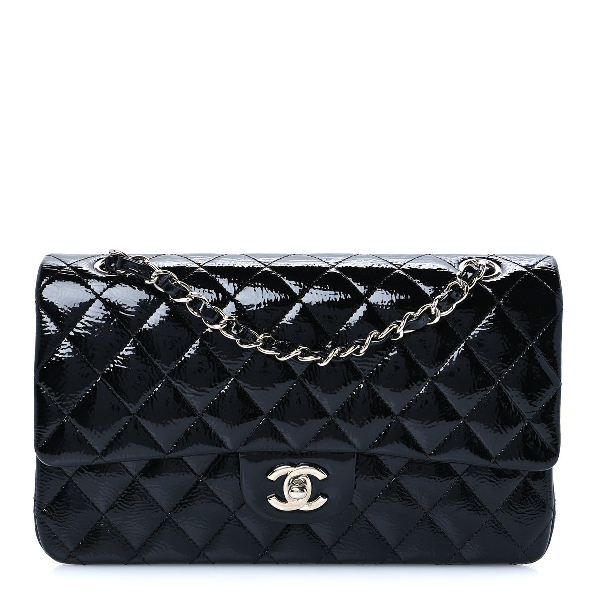 Chanel Distressed Patent Quilted Medium Double Flap Black 1 of 12