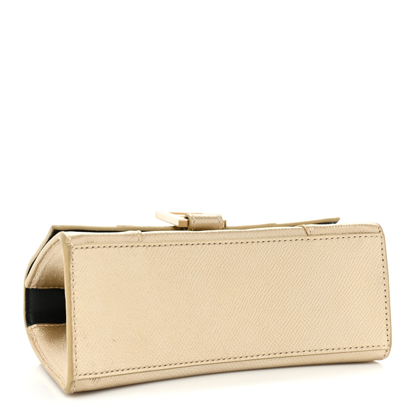 Metallic Grained Calfskin Hourglass Top Handle Bag XS Light Gold
