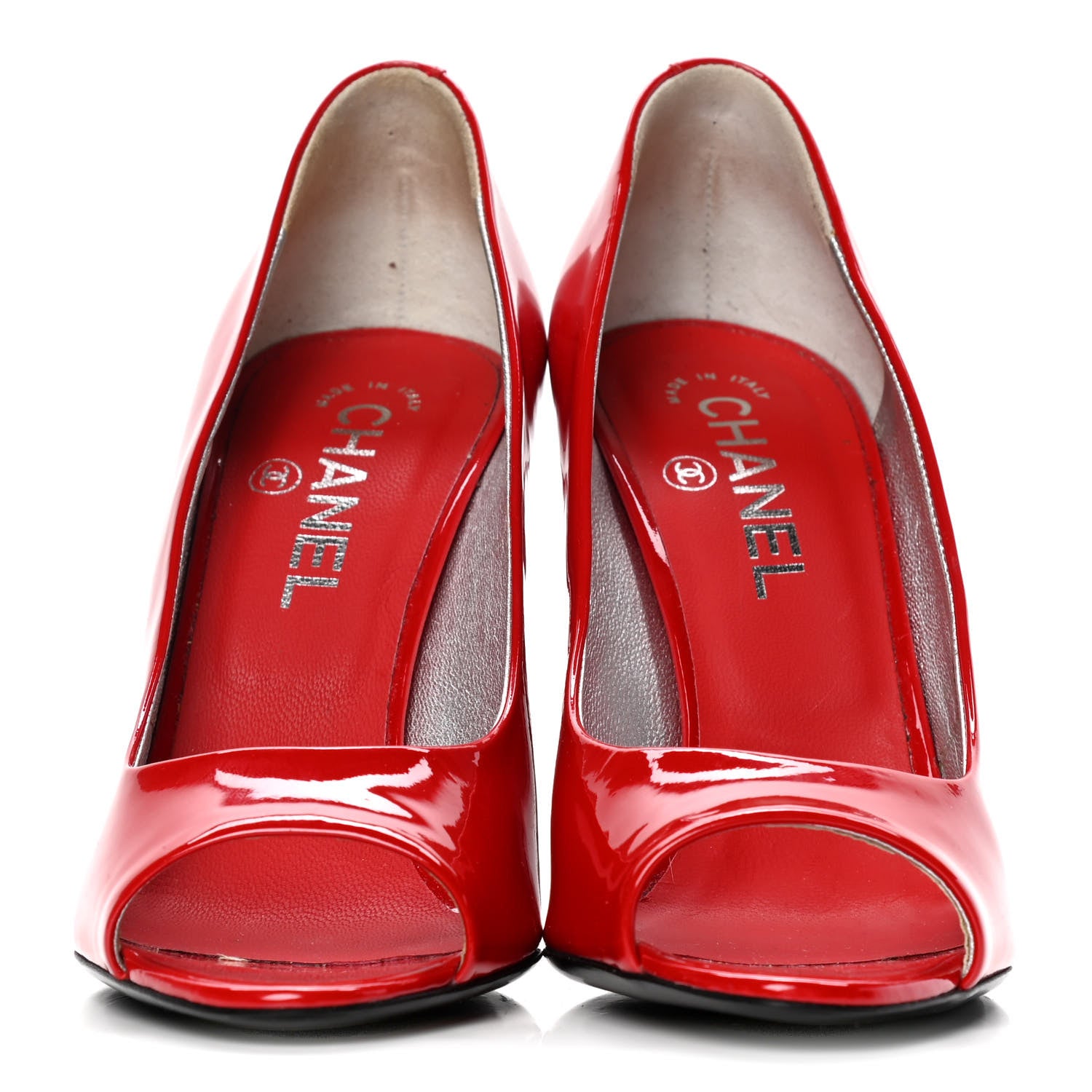 Chanel Patent Open Toe CC Pumps 38 Red 2 of 10