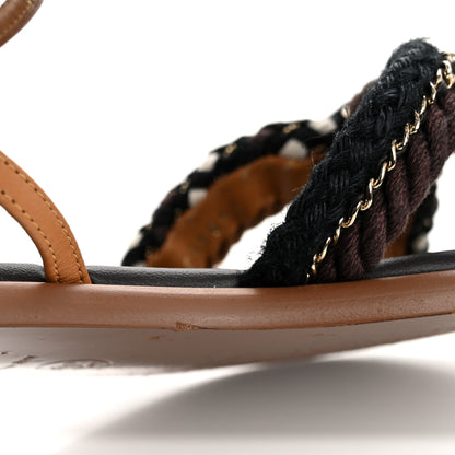 Chanel Lambskin Cord Chain CC Sandals 38.5 Brown Black Ivory 10 of 14