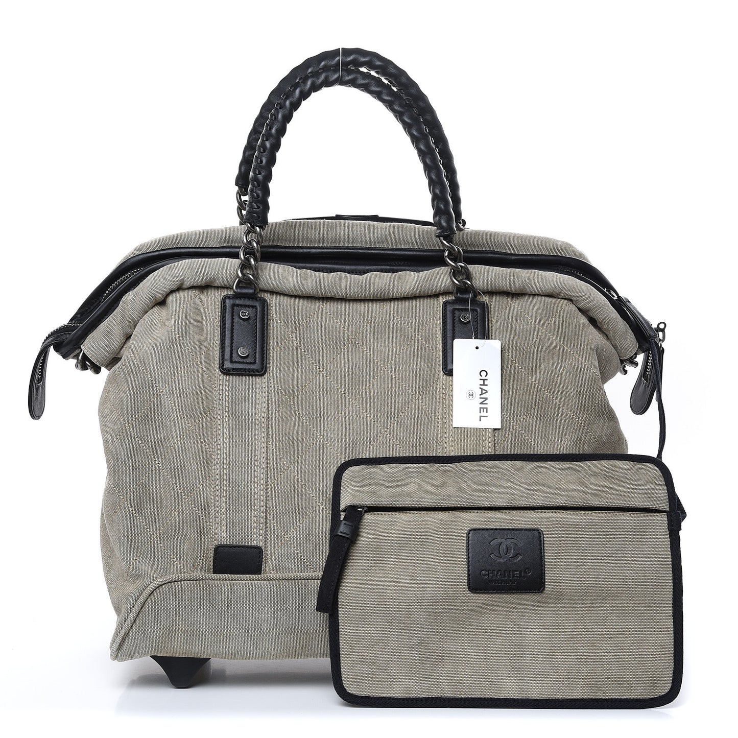 Washed Toile Calfskin Quilted Trolley Beige Black