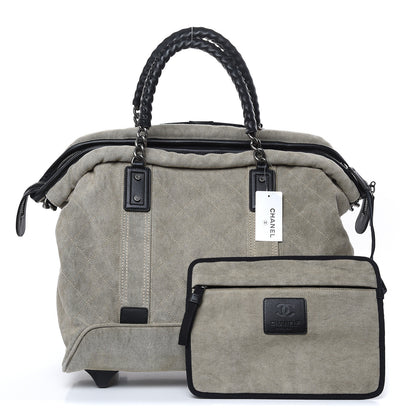 Chanel Washed Toile Calfskin Quilted Trolley Beige Black 1 of 10