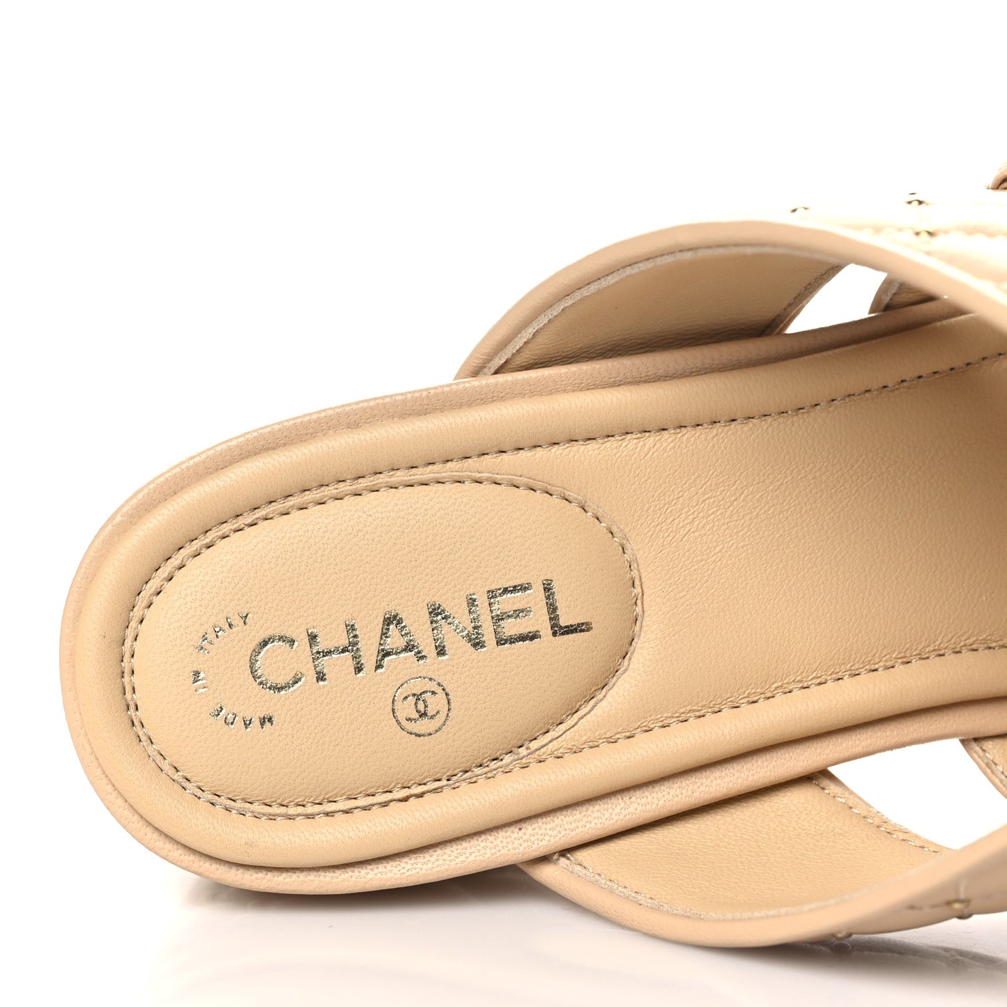 Lambskin Quilted Chain Mule Sandals 39 Beige