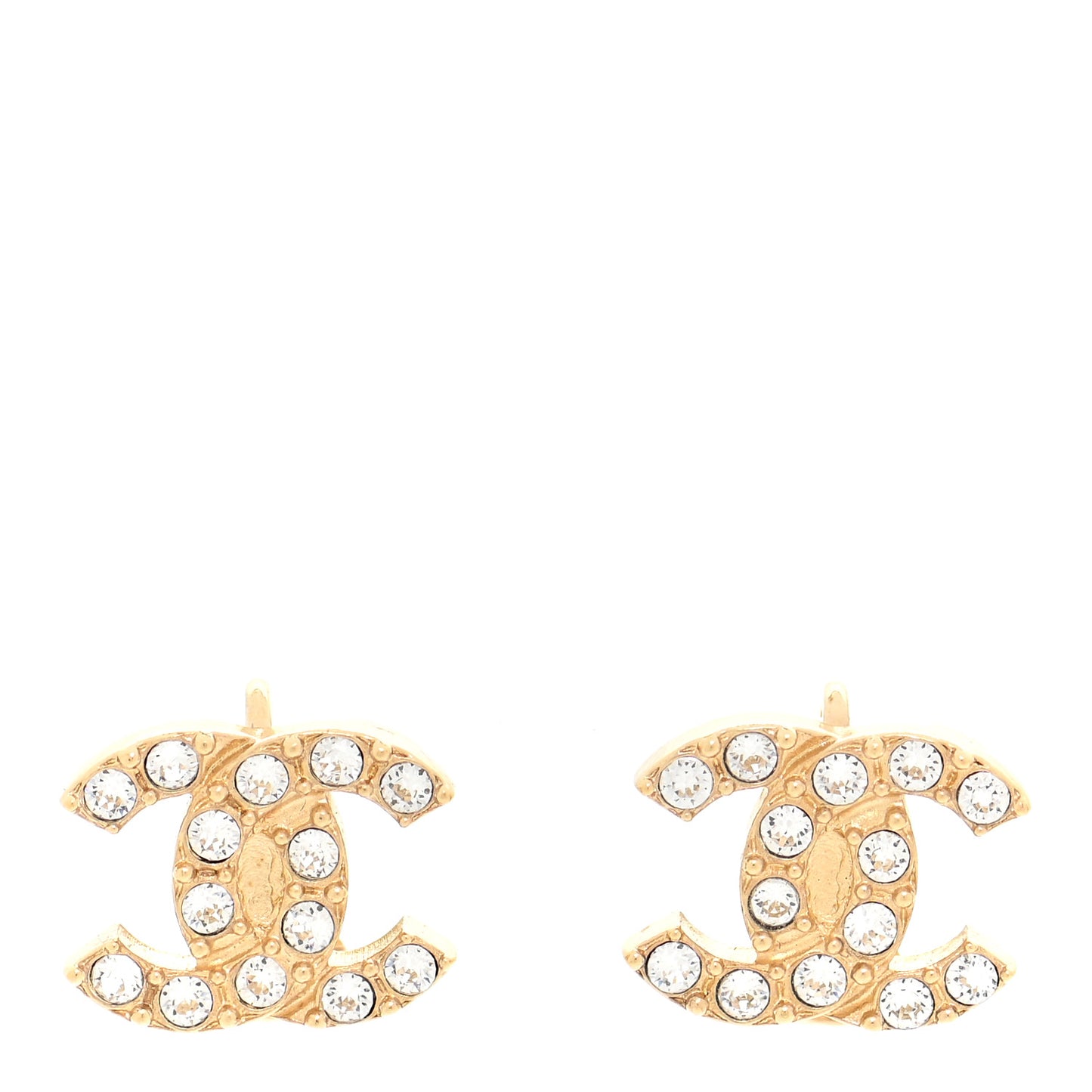 Crystal Studded CC Clip On Earrings Gold