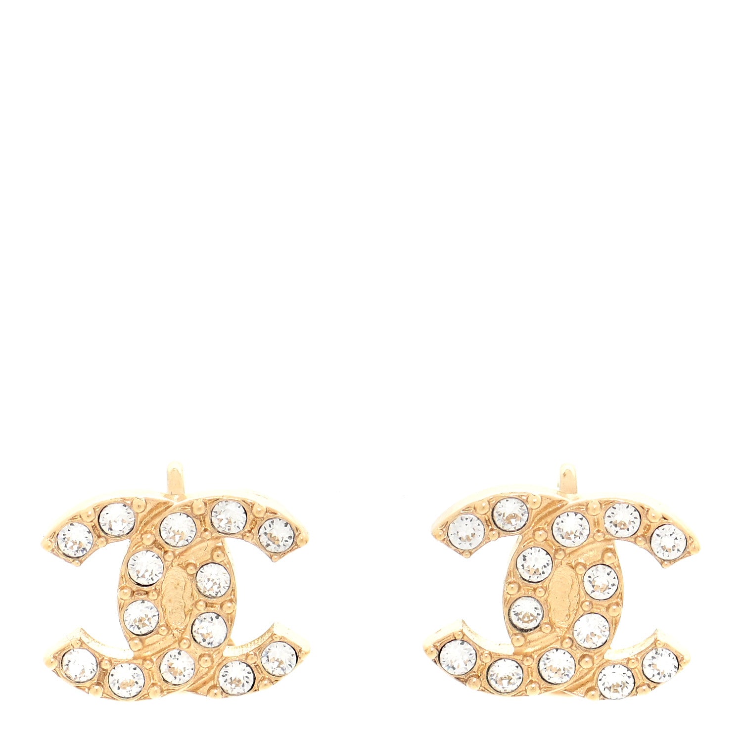 Chanel Crystal Studded CC Clip On Earrings Gold 1 of 5