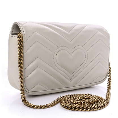 Gucci Calfskin Matelasse Super Mini GG Marmont Shoulder Bag White 3 of 9