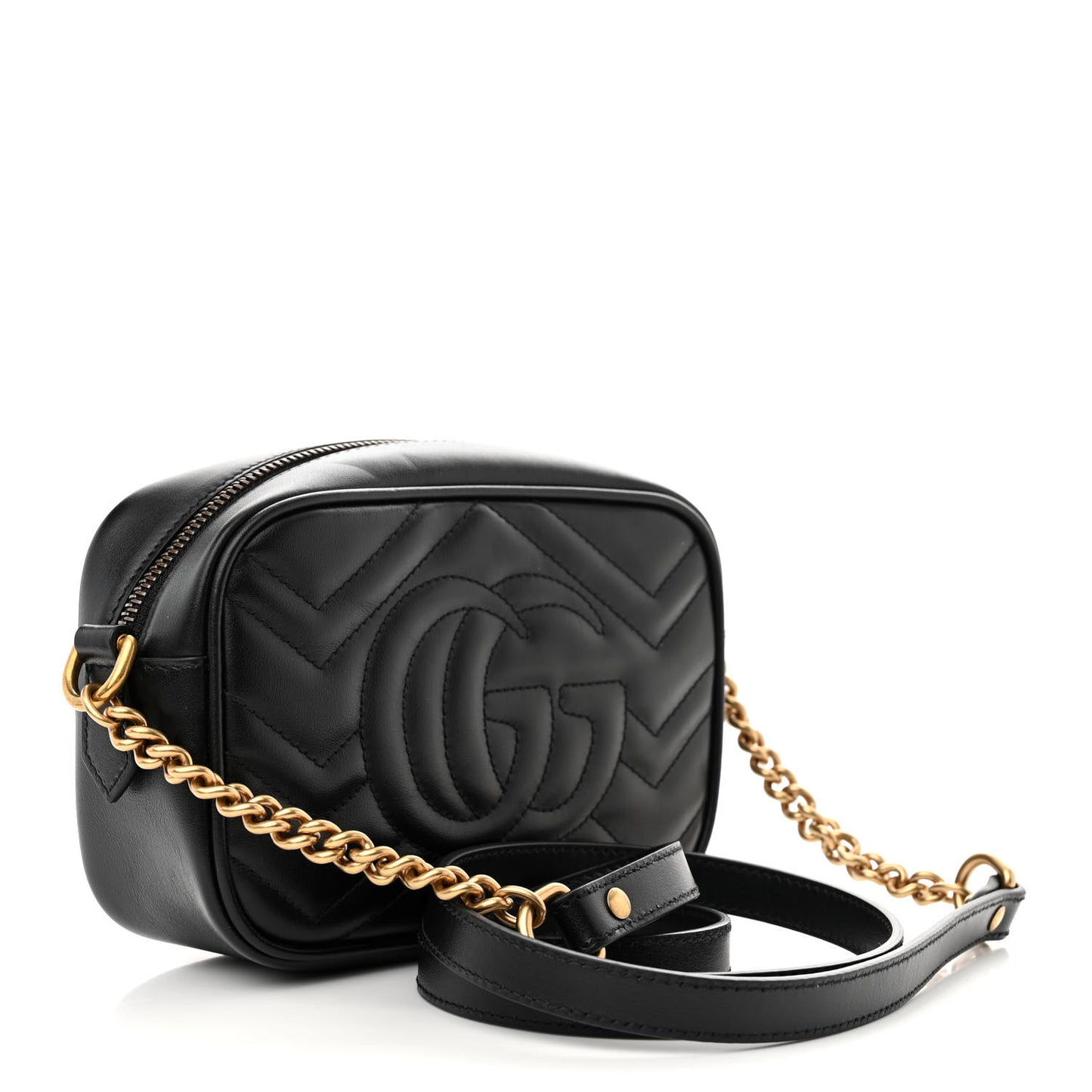 Calfskin Matelasse Mini GG Marmont Chain Shoulder Bag Black