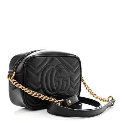 Gucci Calfskin Matelasse Mini GG Marmont Chain Shoulder Bag Black 3 of 10