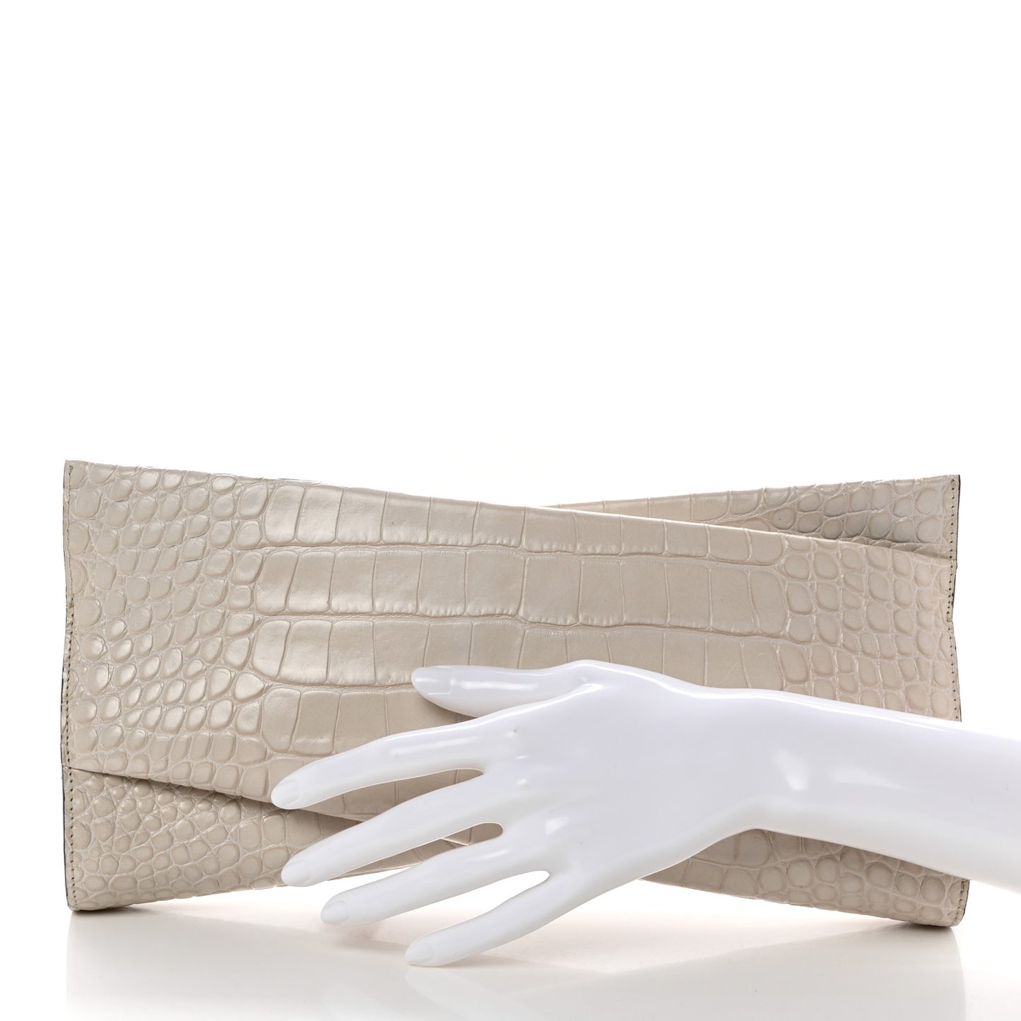 Crocodile Embossed Calfskin Loubi Twist Zip Clutch Bag Craie