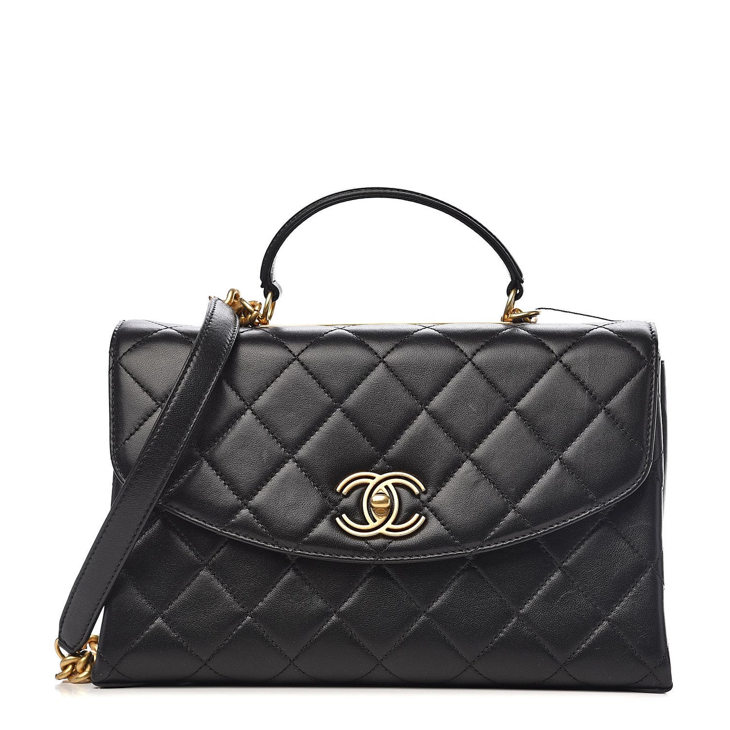 Lambskin Quilted Large Trendy Spirit Top Handle Bag Black