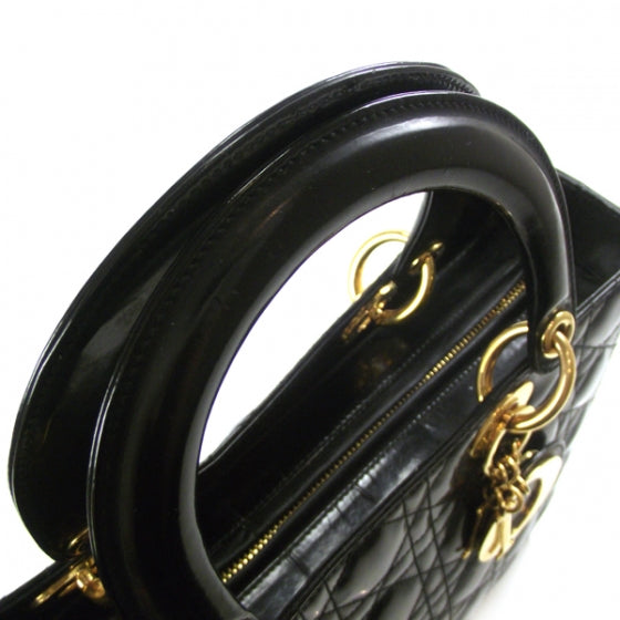 Patent Cannage Large Lady Dior Black