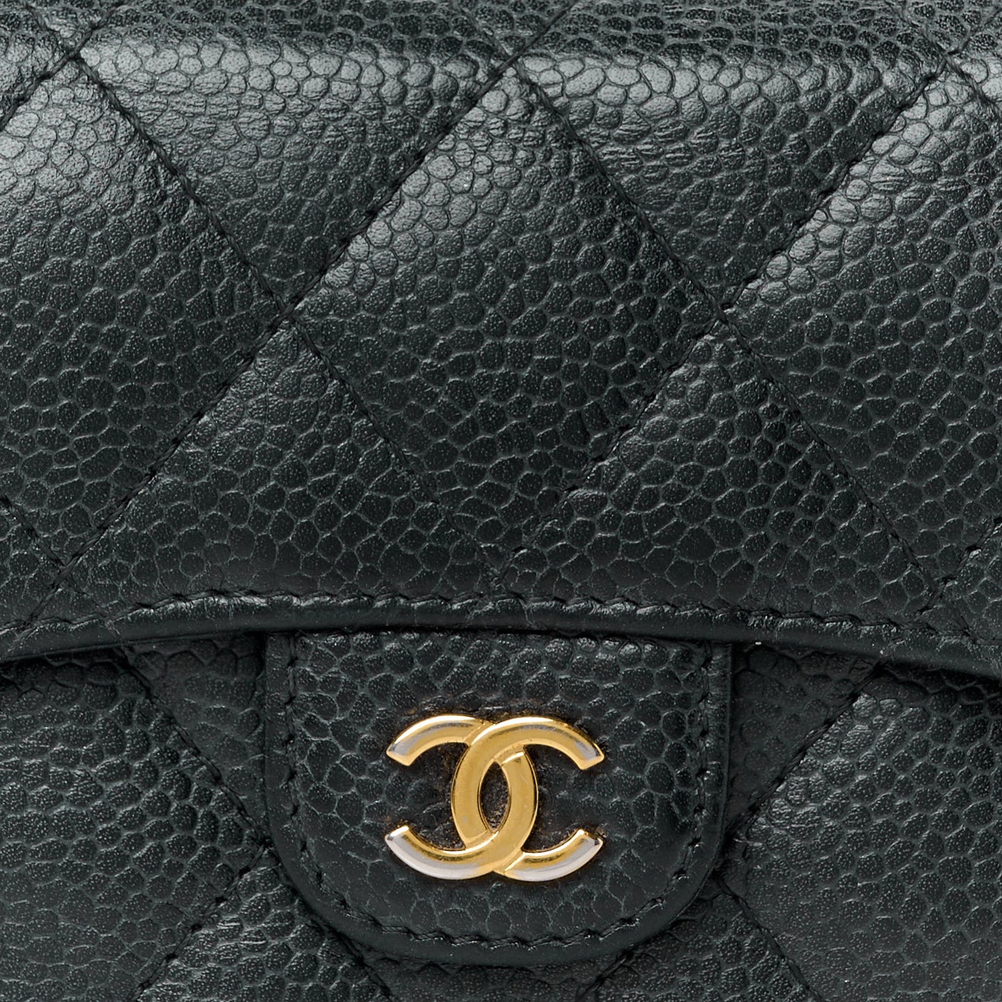 Caviar Quilted Compact Flap Wallet Black