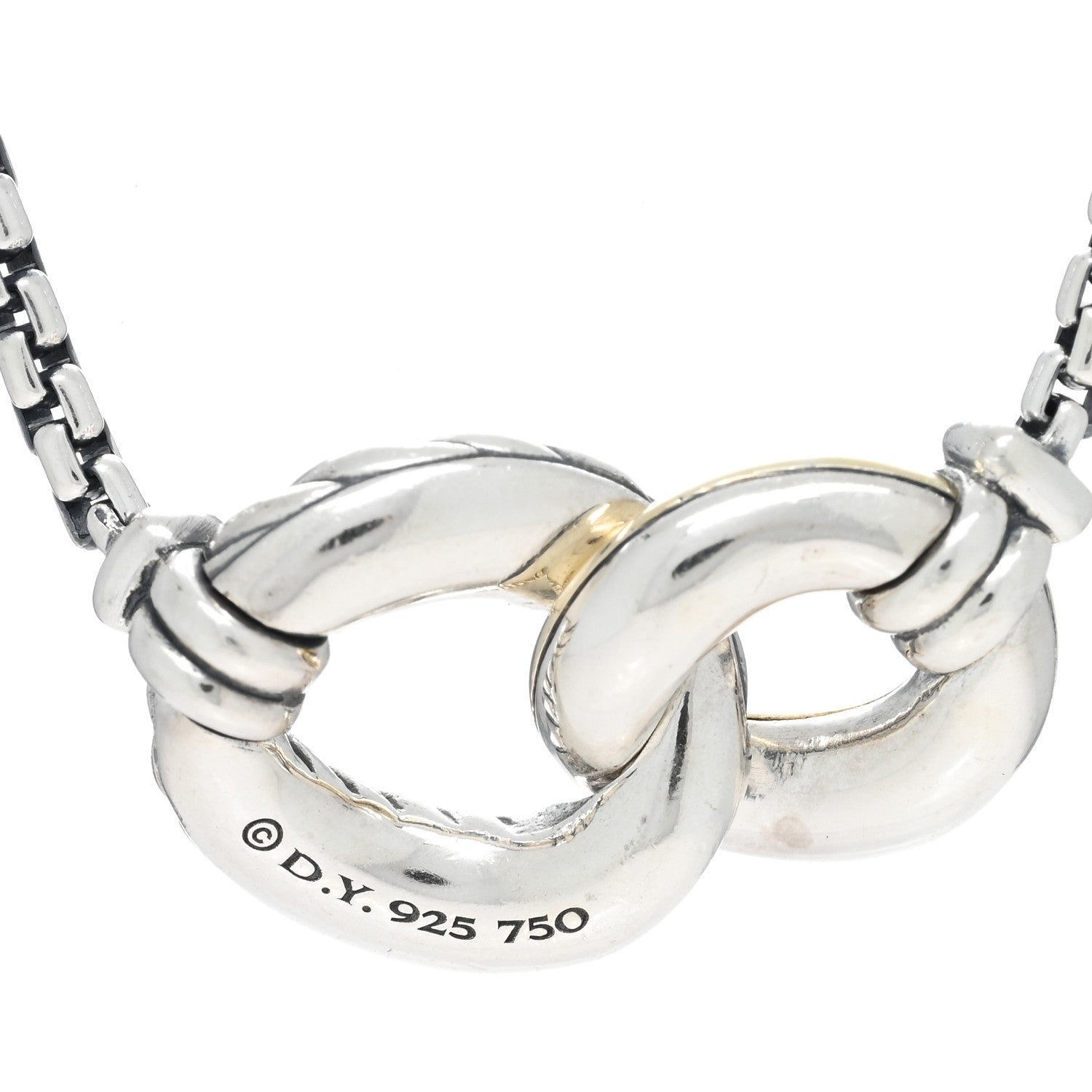 David Yurman Sterling Silver 18K Yellow Gold Belmont Pendant Necklace 5 of 5
