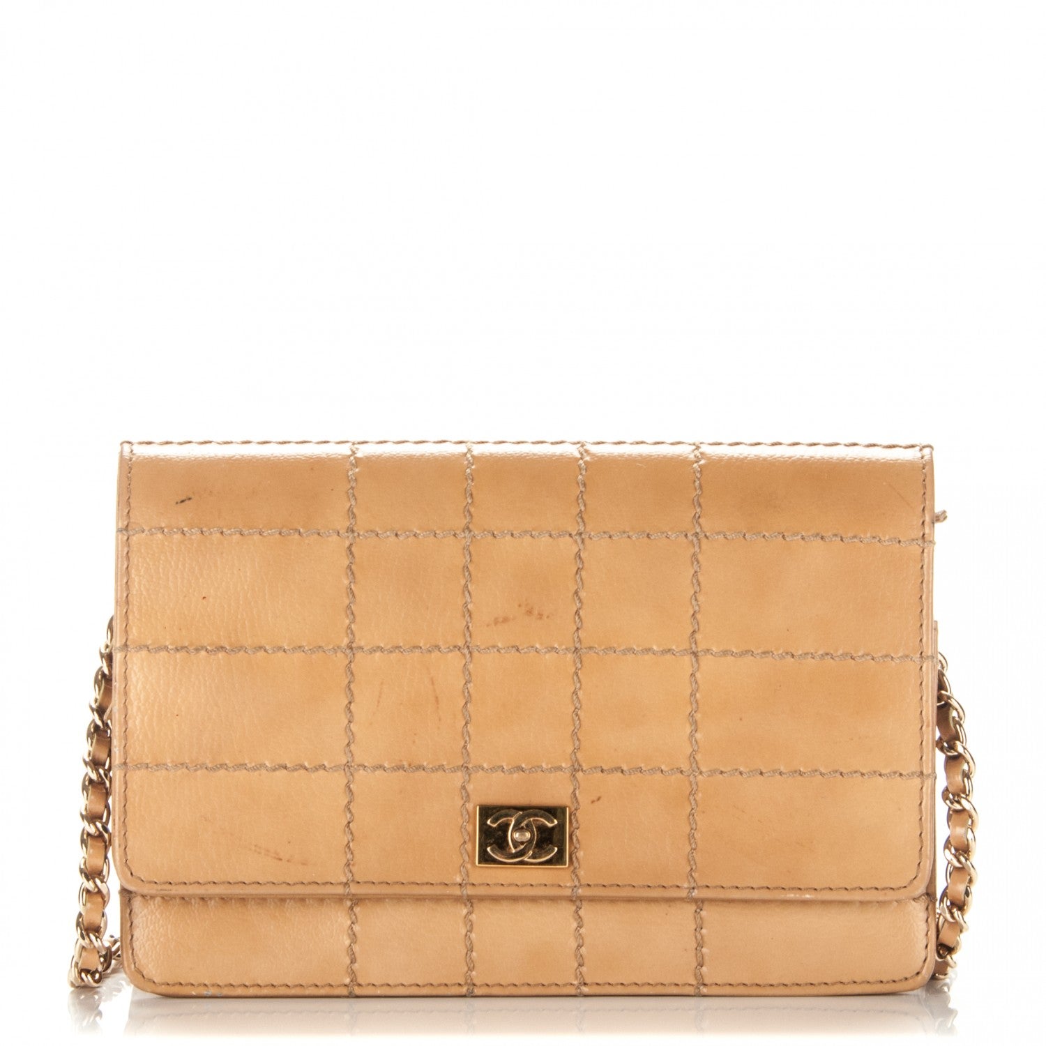 Chanel Calfskin Square Quilted Wallet On Chain WOC Beige 1 of 8