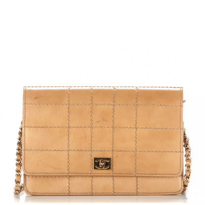 Chanel Calfskin Square Quilted Wallet On Chain WOC Beige 1 of 8