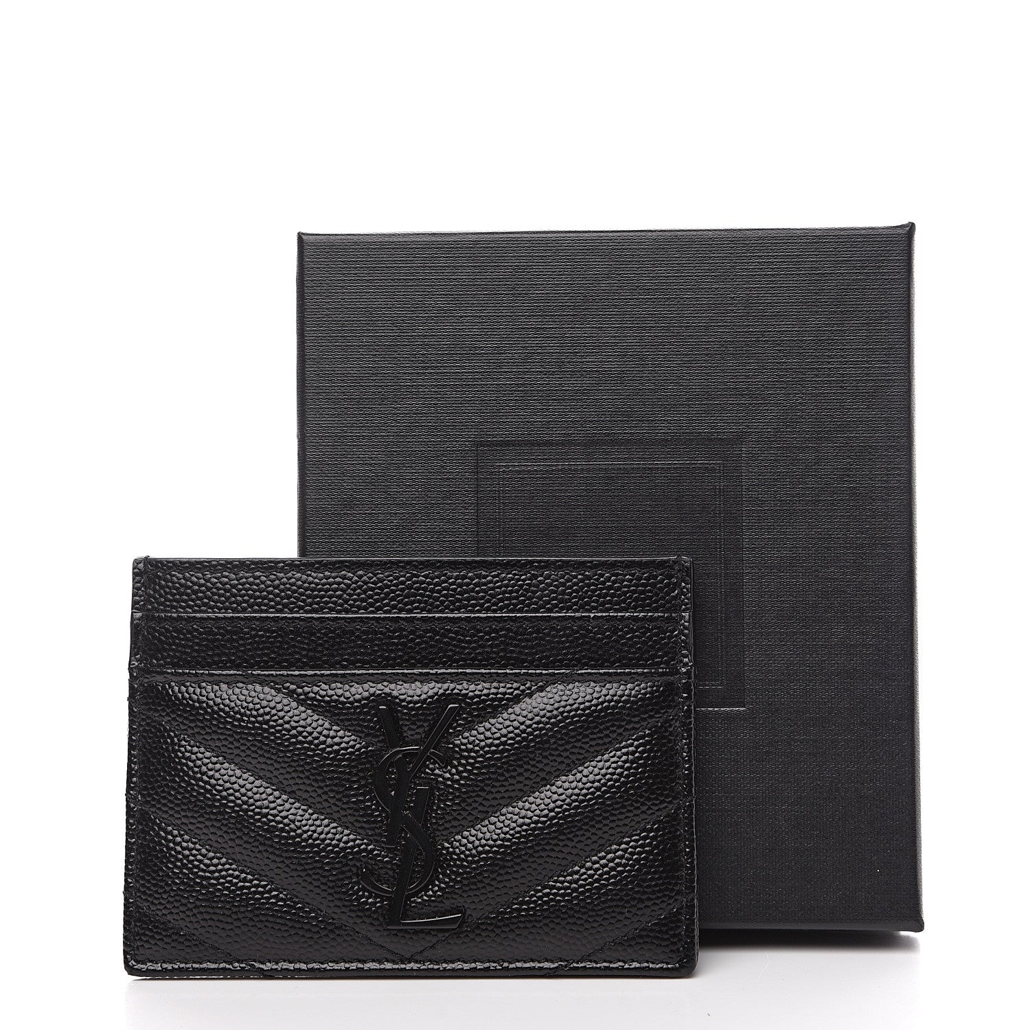 Saint Laurent Grain De Poudre Matelasse Chevron Monogram Credit Card Case Black 6 of 6