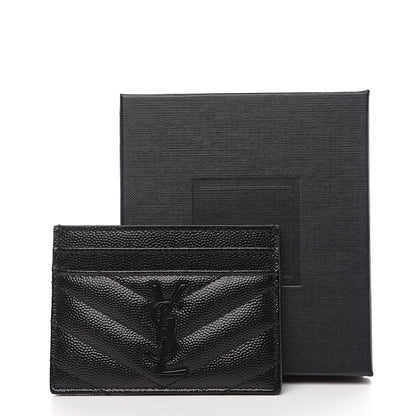 Saint Laurent Grain De Poudre Matelasse Chevron Monogram Credit Card Case Black 6 of 6