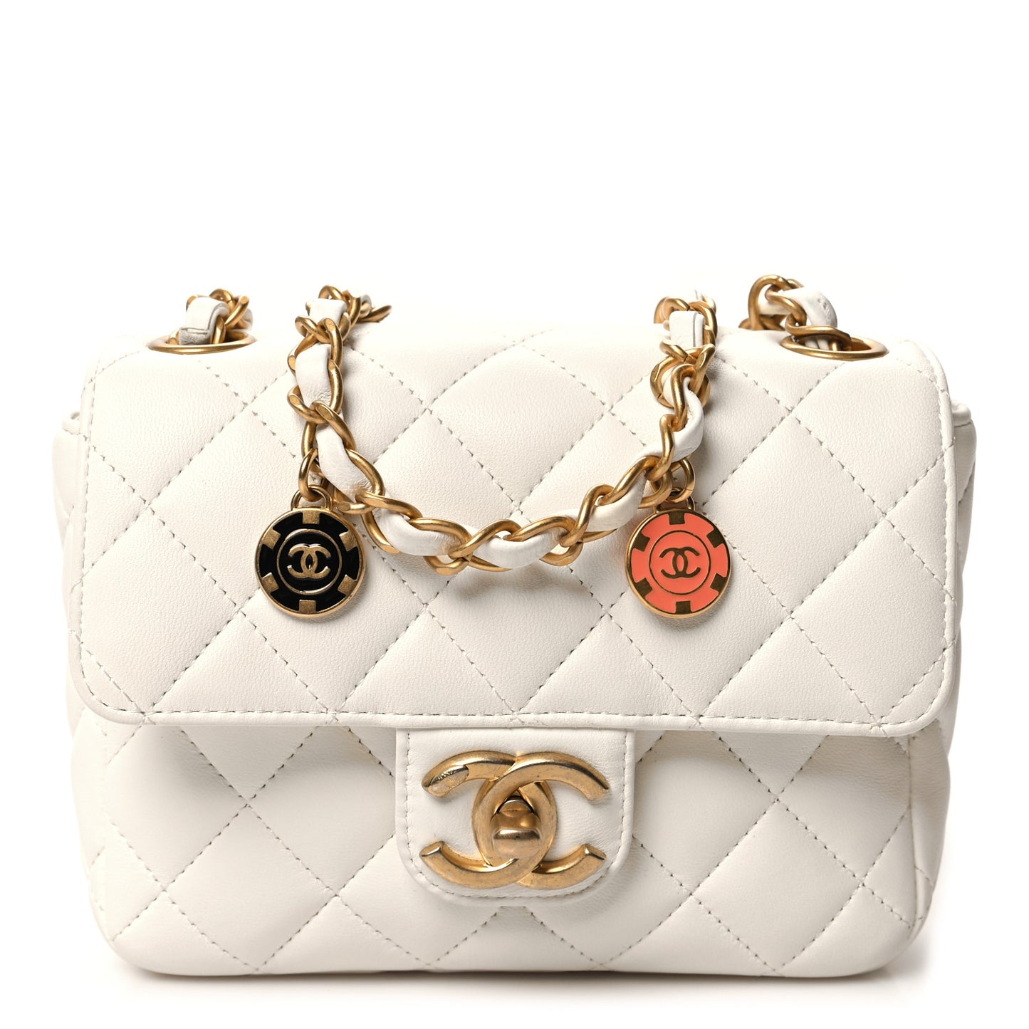 Lambskin Quilted Casino Chips Mini Square Flap White