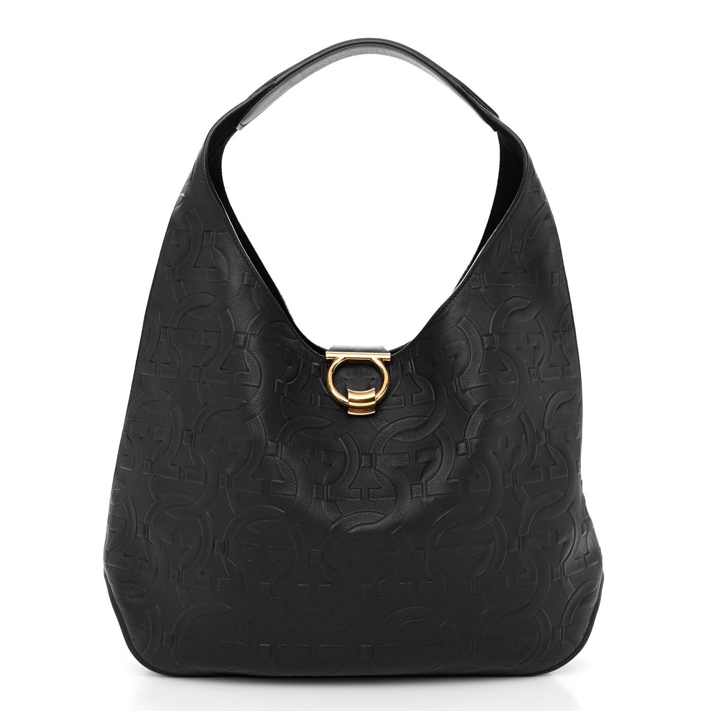 Calfskin Embossed Gancini Margot Hobo Black