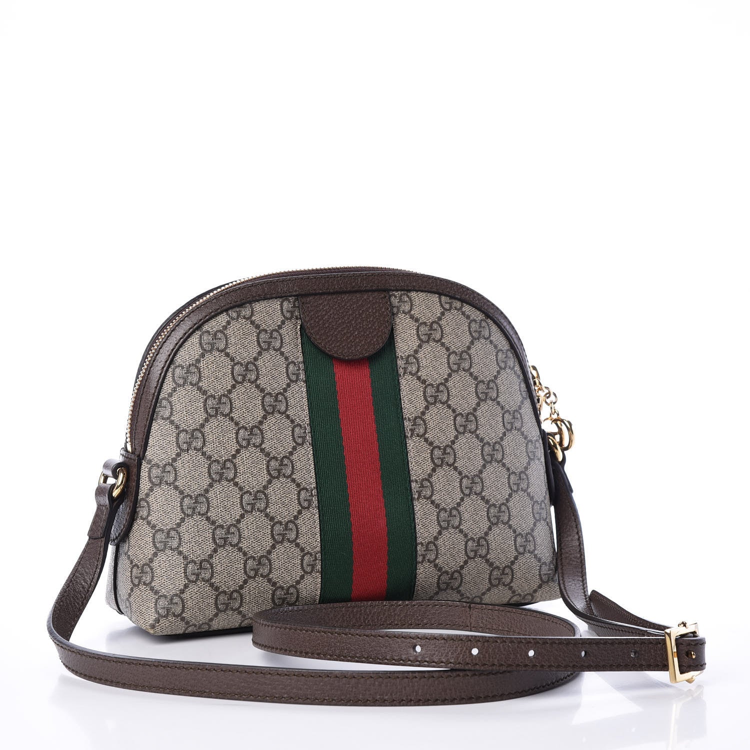 Gucci GG Supreme Monogram Textured Dollar Calfskin Web Small Ophidia Dome Shoulder Bag Beige Ebony New Acero 2 of 10