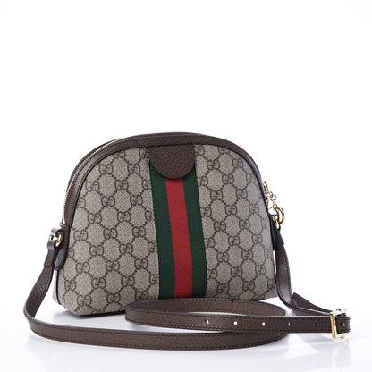 Gucci GG Supreme Monogram Textured Dollar Calfskin Web Small Ophidia Dome Shoulder Bag Beige Ebony New Acero 2 of 10