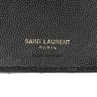 Saint Laurent Grain De Poudre Matelasse Chevron Monogram Zipped Card Case Black 6 of 8